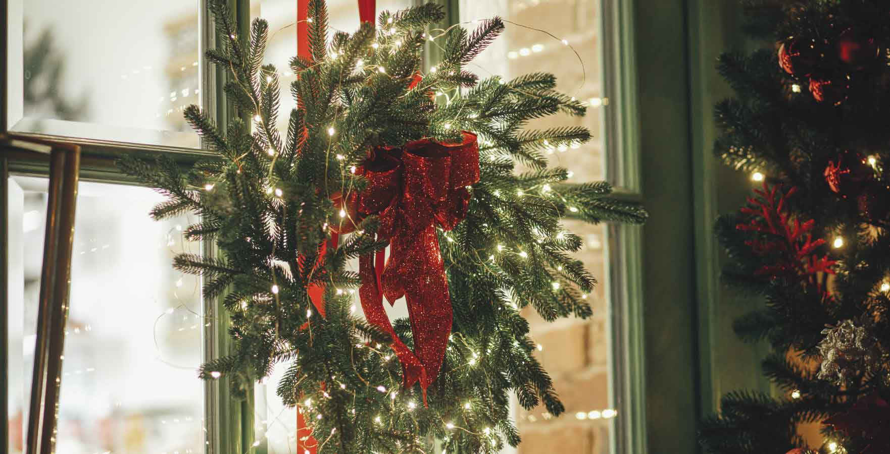 Christmas window display wreaths