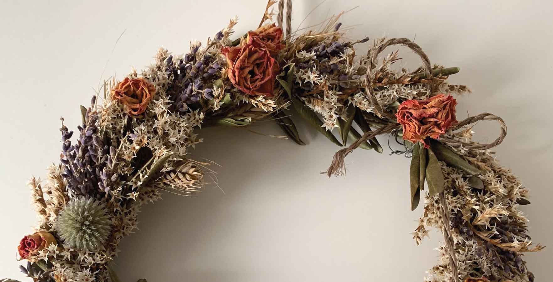 Christmas wreath with dried flowers