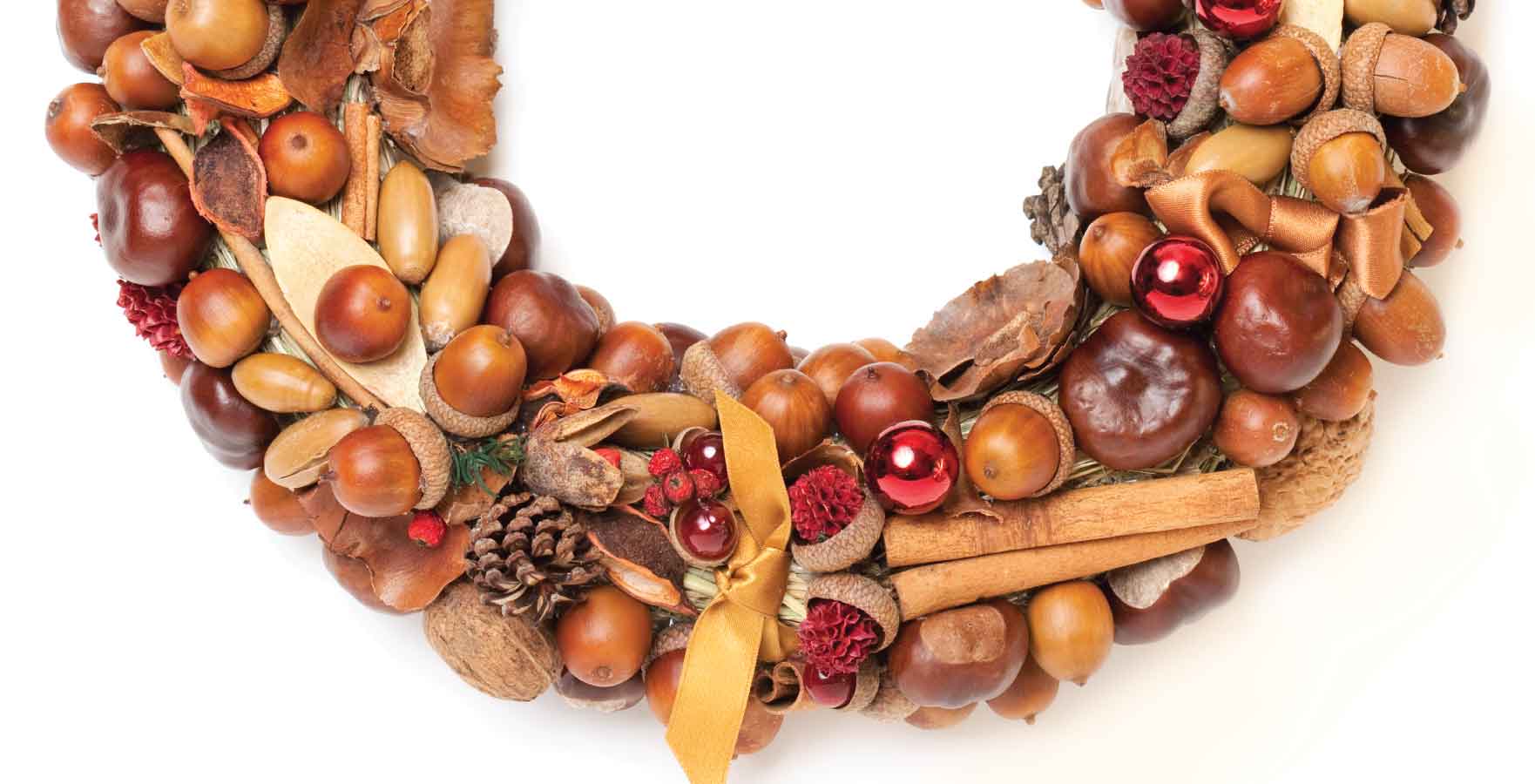 Christmas wreath with nuts and seeds